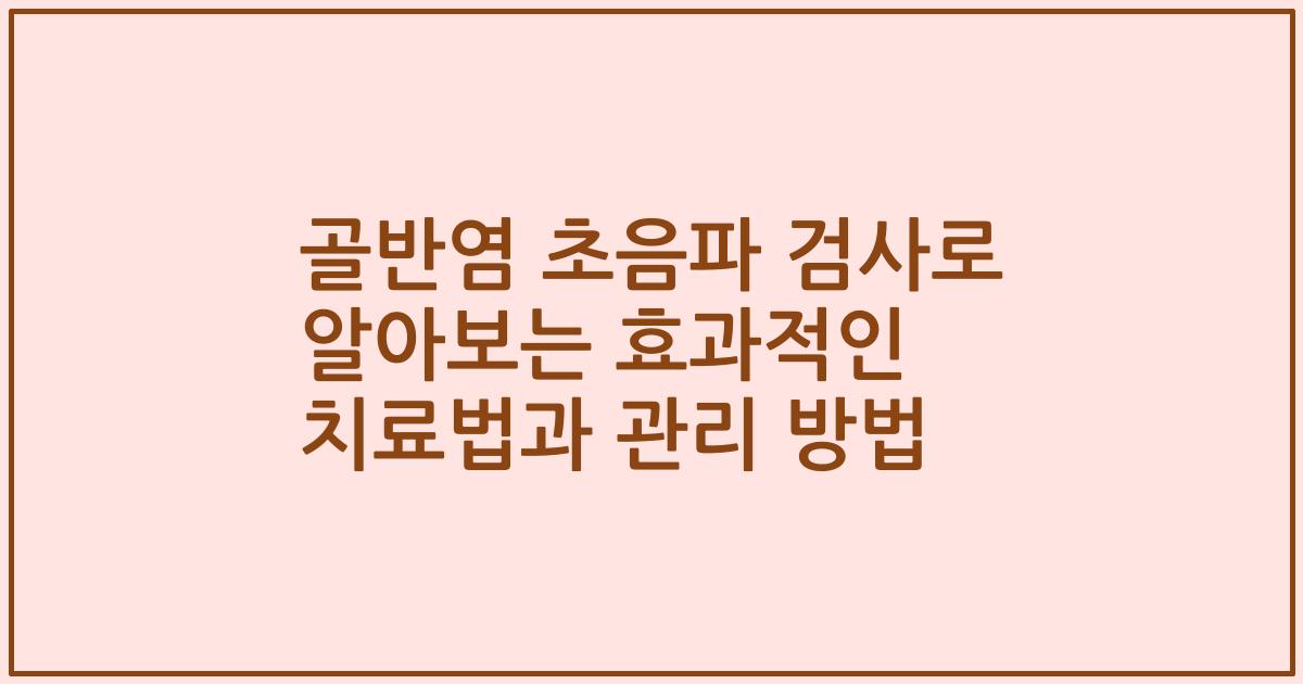 골반염 초음파 검사로 알아보는 효과적인 치료법과 관리 방법